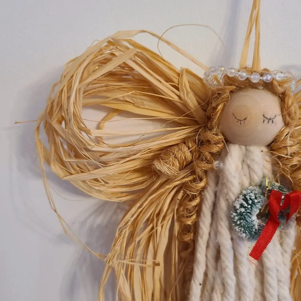 Vintage Handmade Mop Head Yarn Christmas Angel Christmas Holiday Wall Decoration